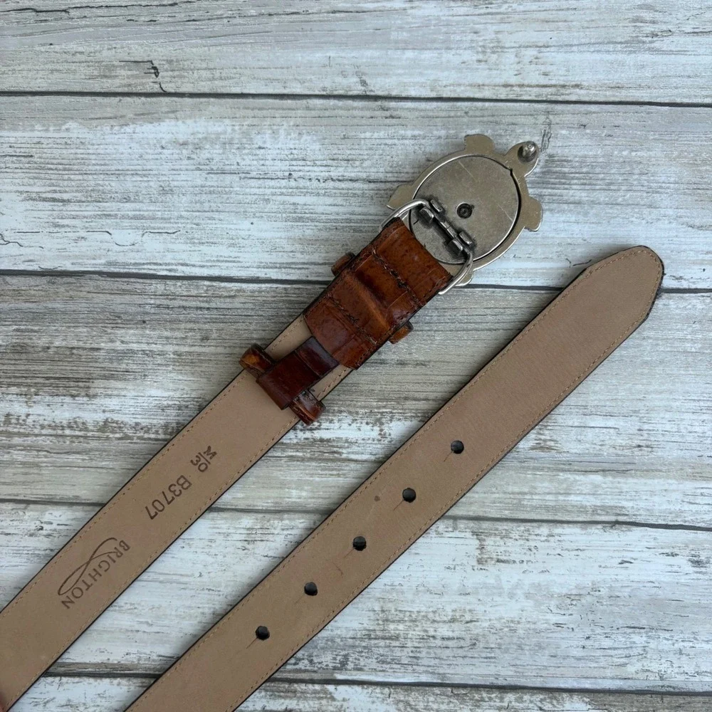 Brighton‎ Belt 30 Brown Crocodile Embossed Leather Silver Turtle Buckle Tortoise